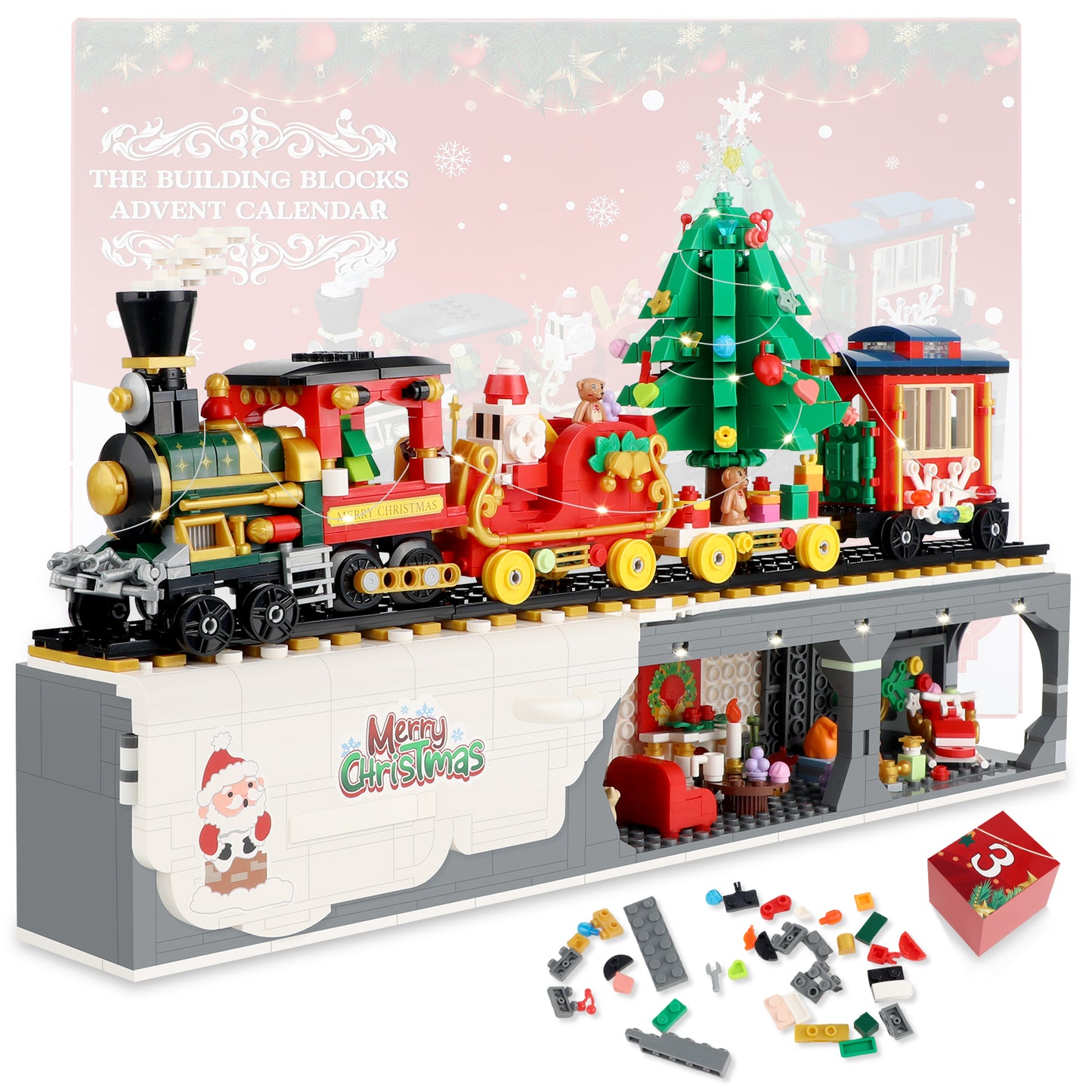 Advent Calendar 2024 Christmas Train Building Blocks Set, 1529 Pieces