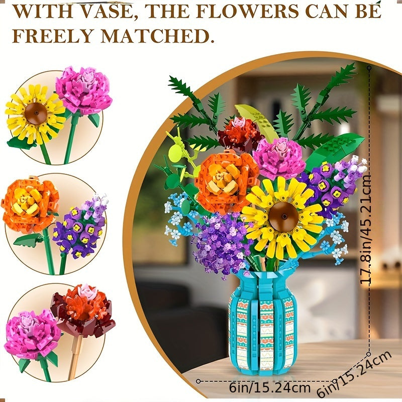 Flowers Bouquet Building Blocks Set with Vase, 1853pcs