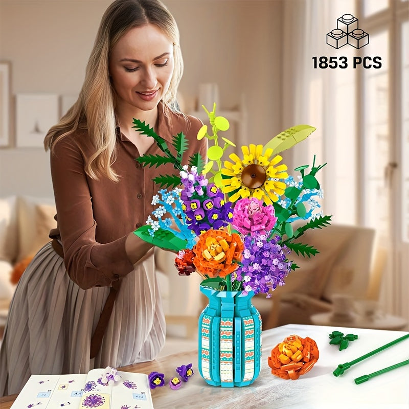 Flowers Bouquet Building Blocks Set with Vase, 1853pcs