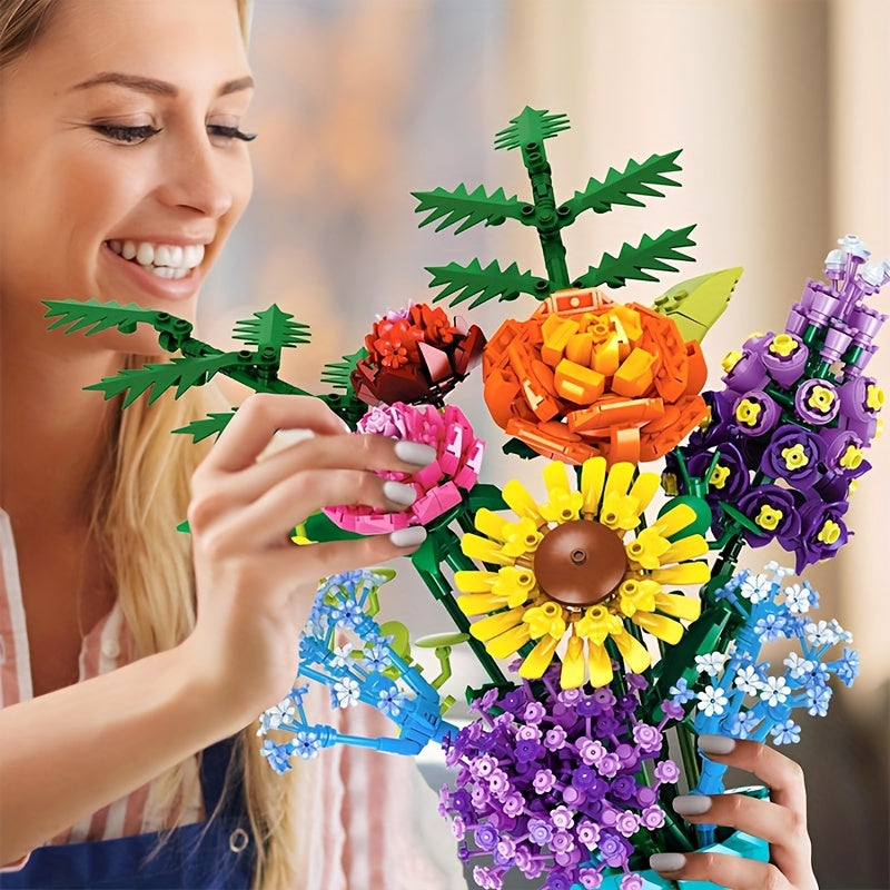 Flowers Bouquet Building Blocks Set with Vase, 1853pcs