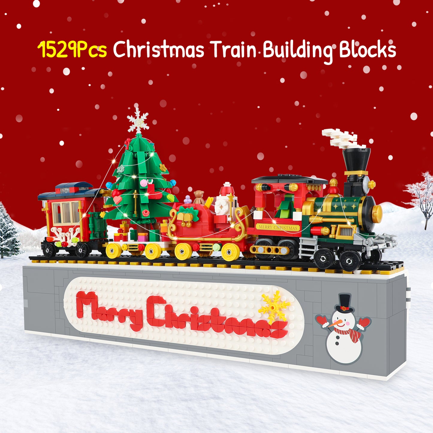 Advent Calendar 2024 Christmas Train Building Blocks Set, 1529 Pieces