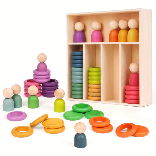 Montessori Toys Wooden Color Sorting Stacking Rings Toy