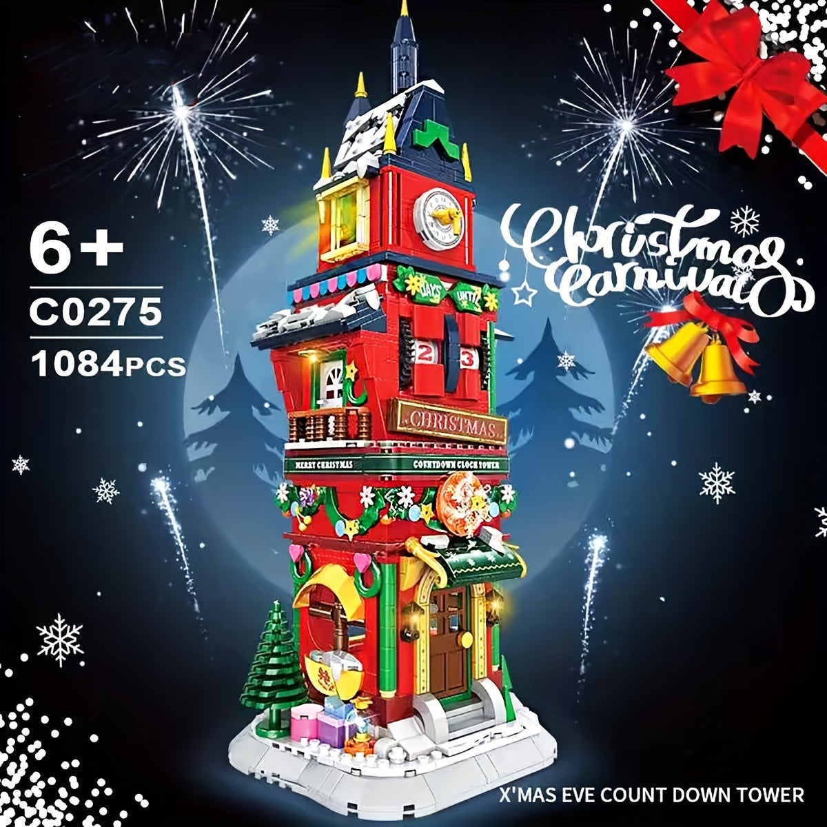 1084 PCS Christmas Count Down Bell Tower Building Blocks Toys