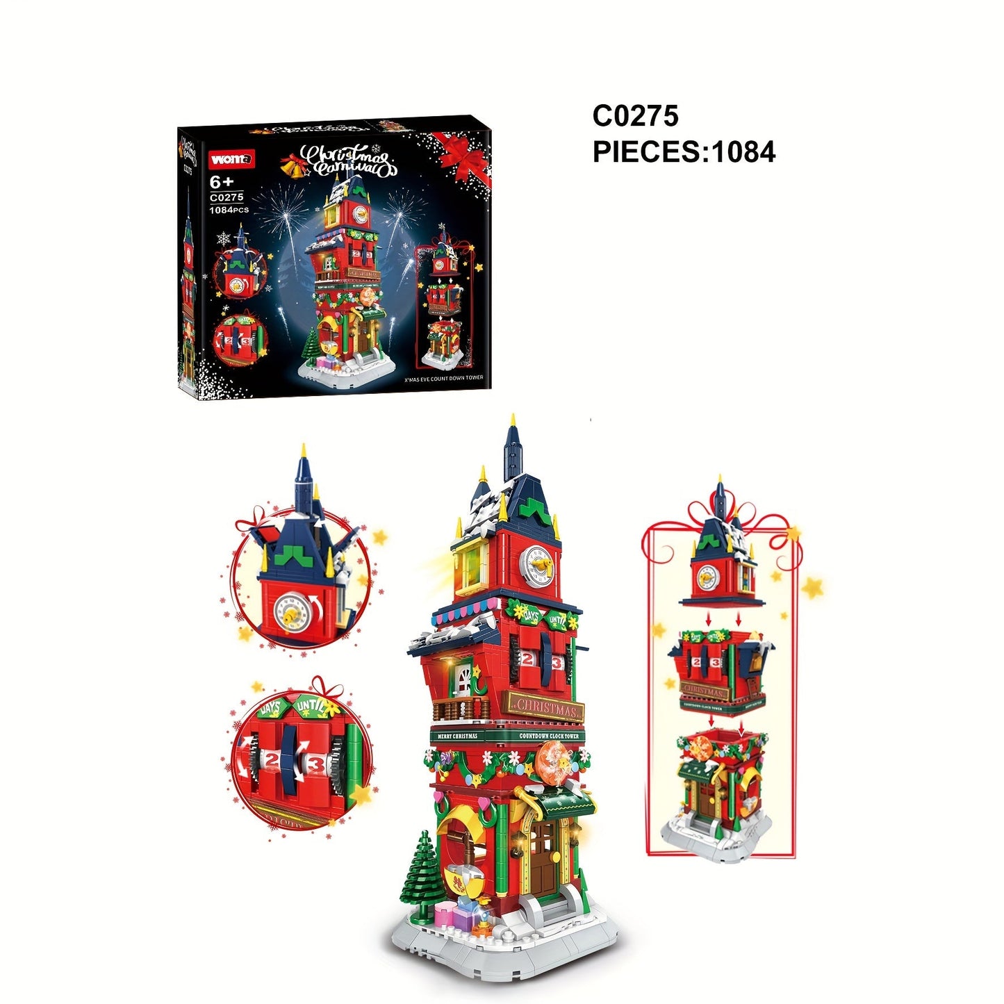 1084 PCS Christmas Count Down Bell Tower Building Blocks Toys