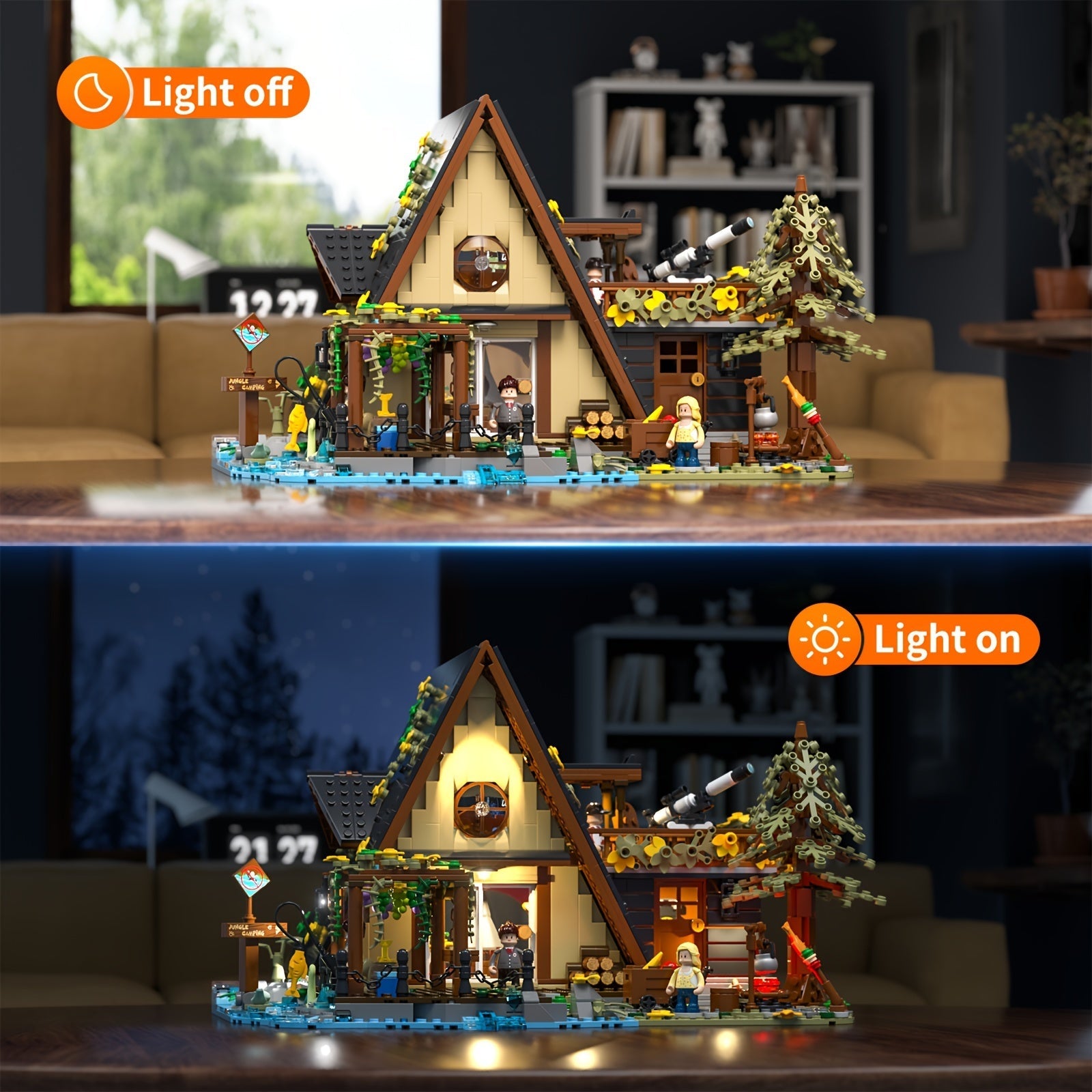 A-Frame Cabin Building Bricks Set with LED Lights, 2061 PCS