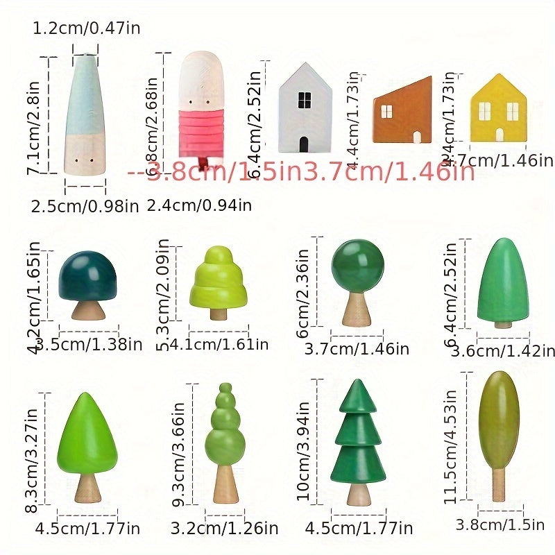 17 PCS Wooden Tree Toy Building Block Set