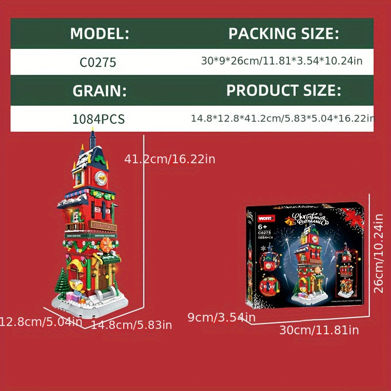 1084 PCS Christmas Count Down Bell Tower Building Blocks Toys