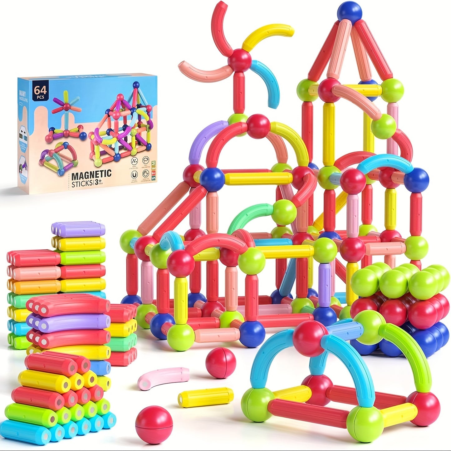 64 PCS Magnetic Building Blocks Set