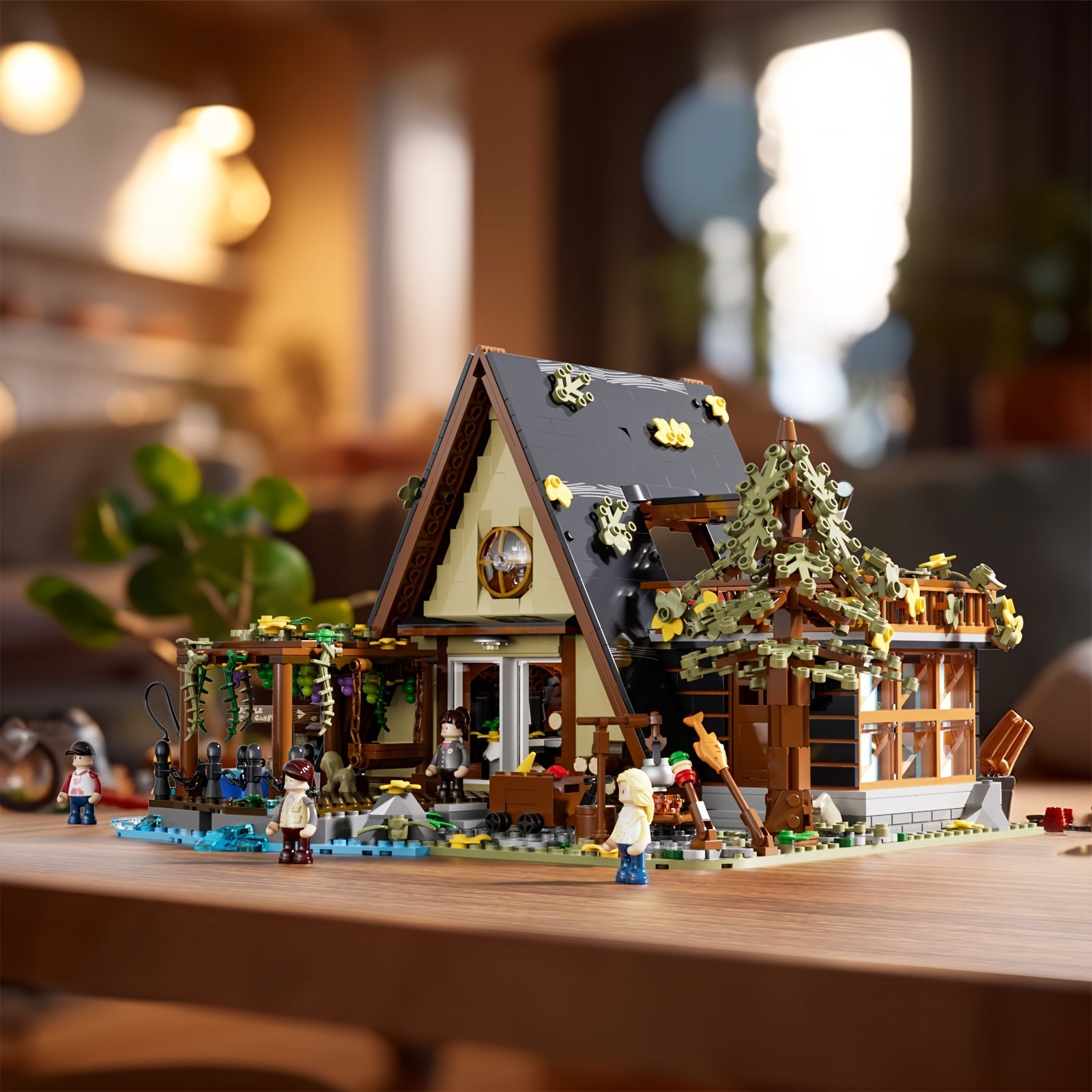 A-Frame Cabin Building Bricks Set with LED Lights, 2061 PCS