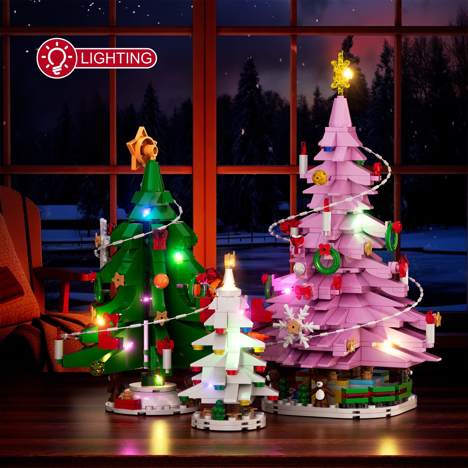 2024 Christmas Tree Building Block Set with LED lights, 734 pcs