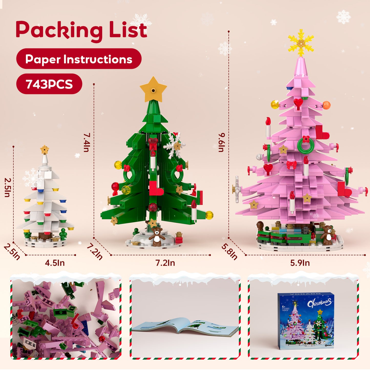 2024 Christmas Tree Building Block Set with LED lights, 734 pcs