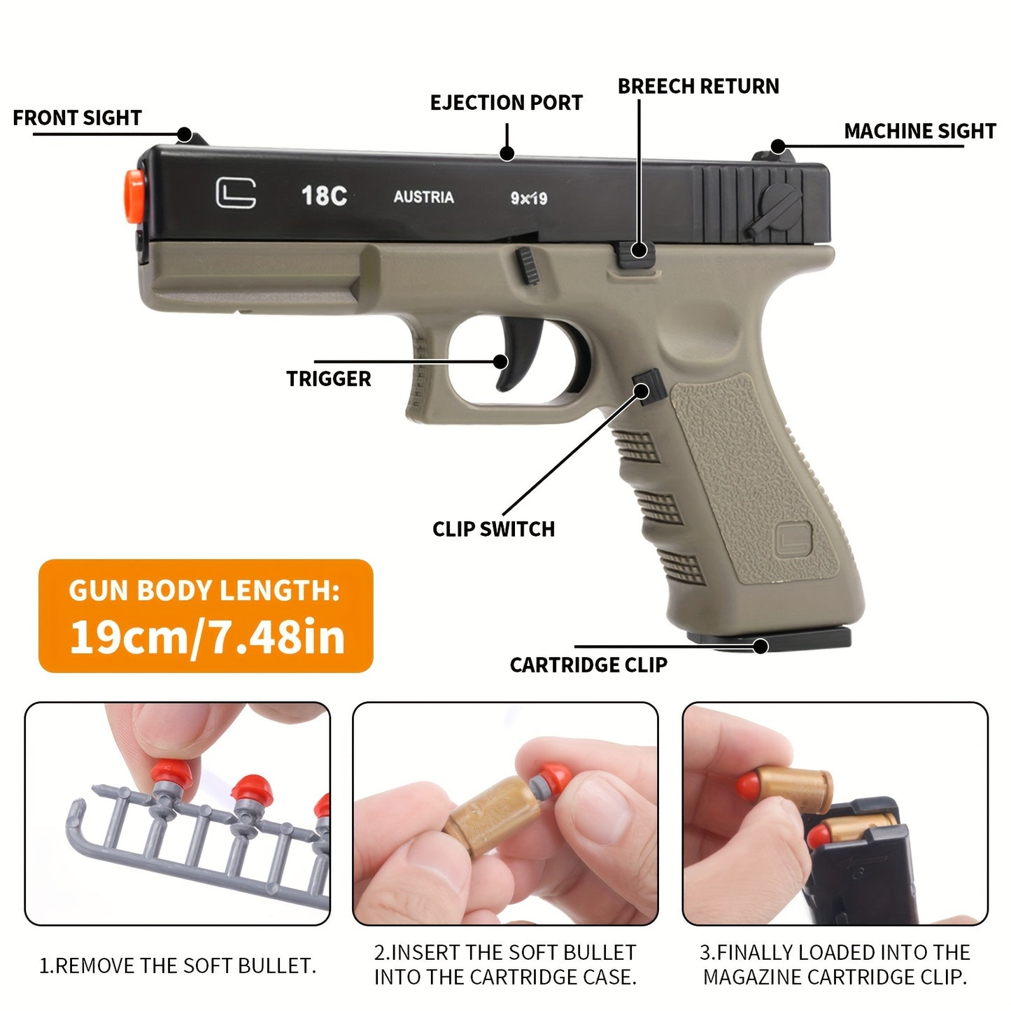 Semi-Auto Soft Bullet Gun Toy with 50 Bullets